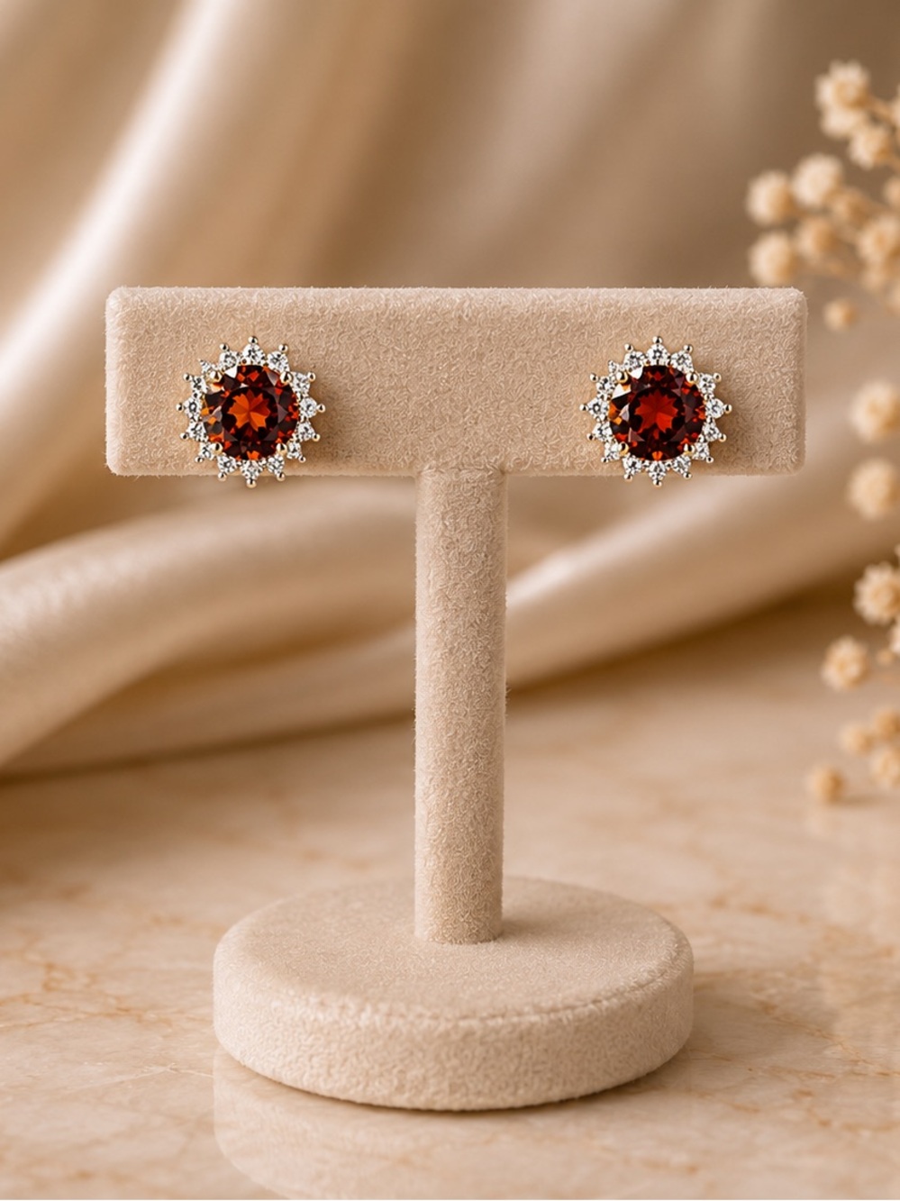 VVS Red Moissanite Solitaire Stud Earrings - Picture 5 of 7